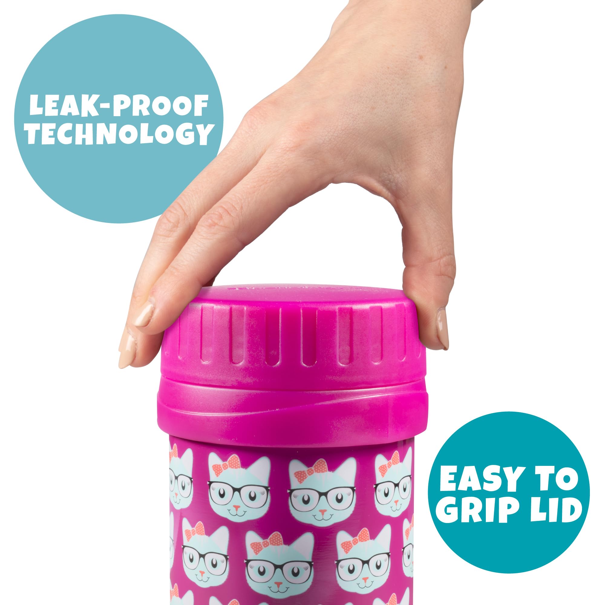 Bentology Stainless Steel Insulated 13oz Thermos for Kids - Kitty - Large Leak-Proof Lunch Storage Jar for Hot or Cold Food  Soups  Liquids - BPA Free - Fits in Most Lunch Boxes and Bags